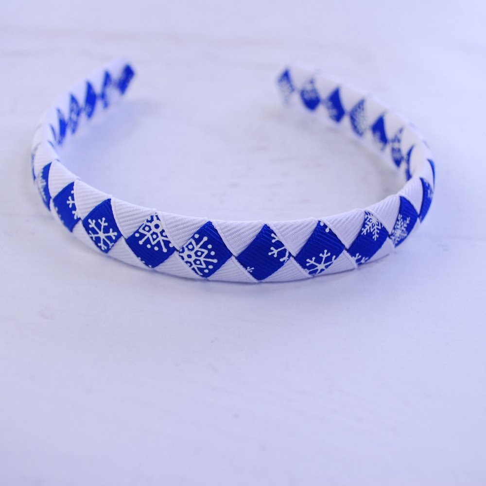 Toddler Headband, Snowflake/Winter Ribbon, Diamond Pattern - Picture 2 of 4